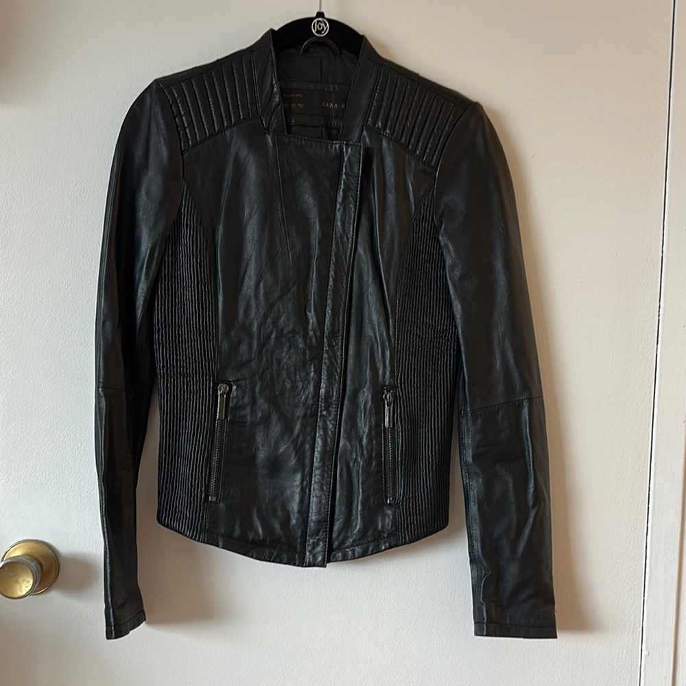 Zara Basic Black Leather Jacket - image 1